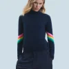 FROM FUTURE Pull Col Montant Bandes Manches Multicolore Léger Navy Sale