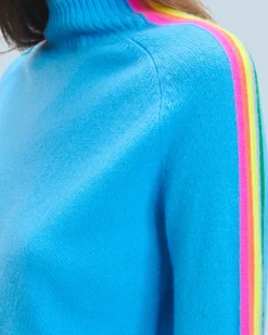 FROM FUTURE Pull Col Montant Bandes Manches Multicolores Léger DreamyBlue Discount