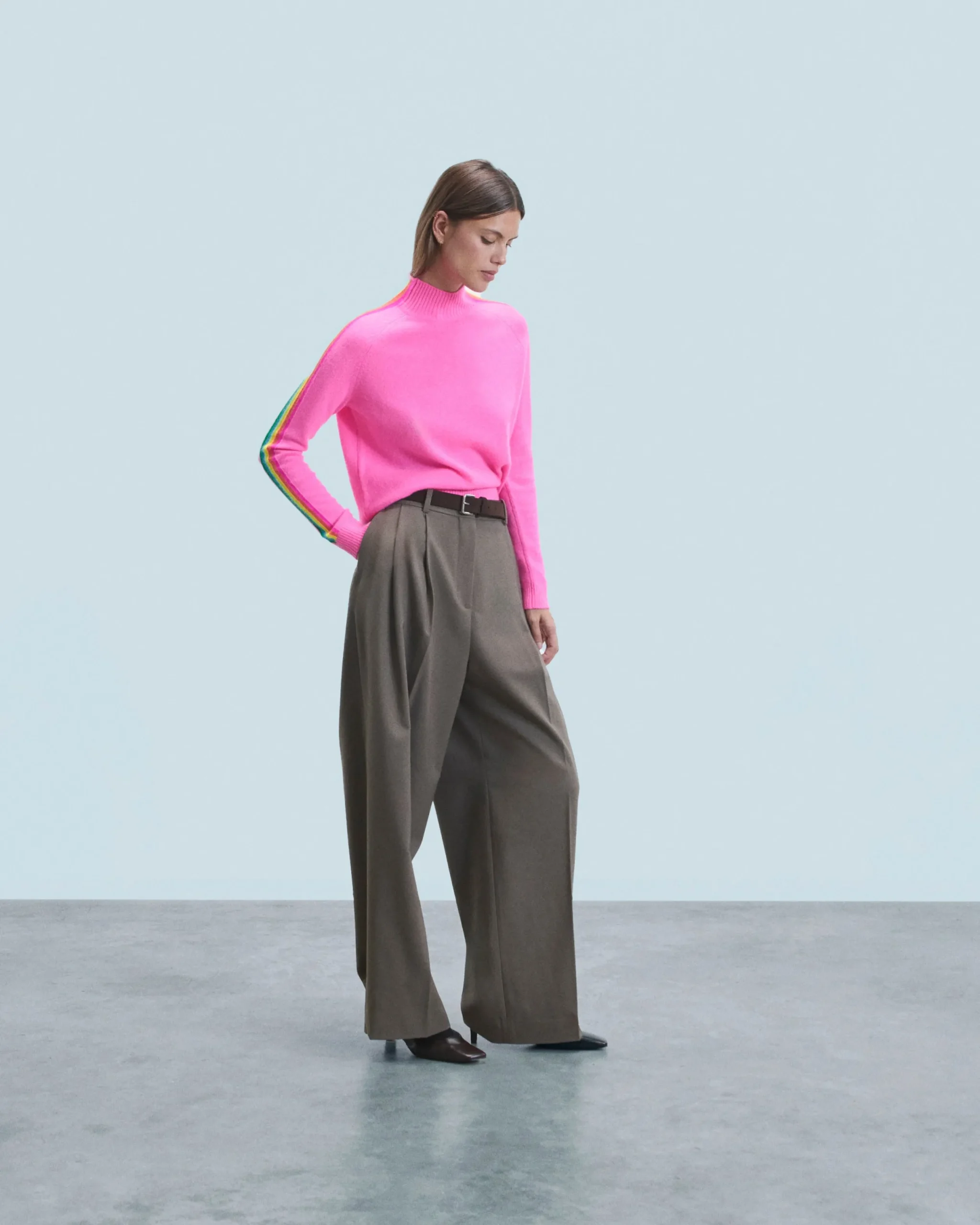 FROM FUTURE Pull Col Montant Bandes Manches Multicolores Léger DreamyPink Discount