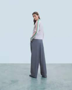 FROM FUTURE Pull Col Montant Bandes Manches Multicolores Léger GrisChinéClair Cheap