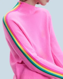 FROM FUTURE Pull Col Montant Bandes Manches Multicolores Léger Noir Hot