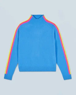 FROM FUTURE Pull Col Montant Bandes Manches Multicolores Léger DreamyBlue Discount