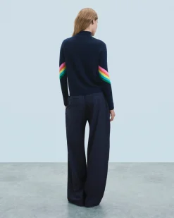 FROM FUTURE Pull Col Montant Bandes Manches Multicolore Léger MountainGreen New