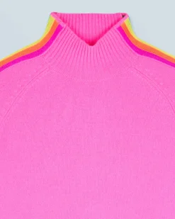 FROM FUTURE Pull Col Montant Bandes Manches Multicolores Léger DreamyPink Discount