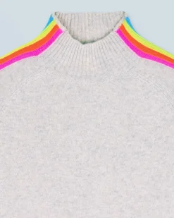 FROM FUTURE Pull Col Montant Bandes Manches Multicolores Léger GrisChinéClair Cheap