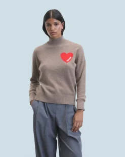 FROM FUTURE Pull Col Montant Coeur Léger Taupe Cheap
