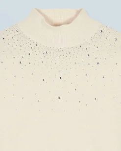 FROM FUTURE Pull Col Montant Strass Léger Ecru Shop