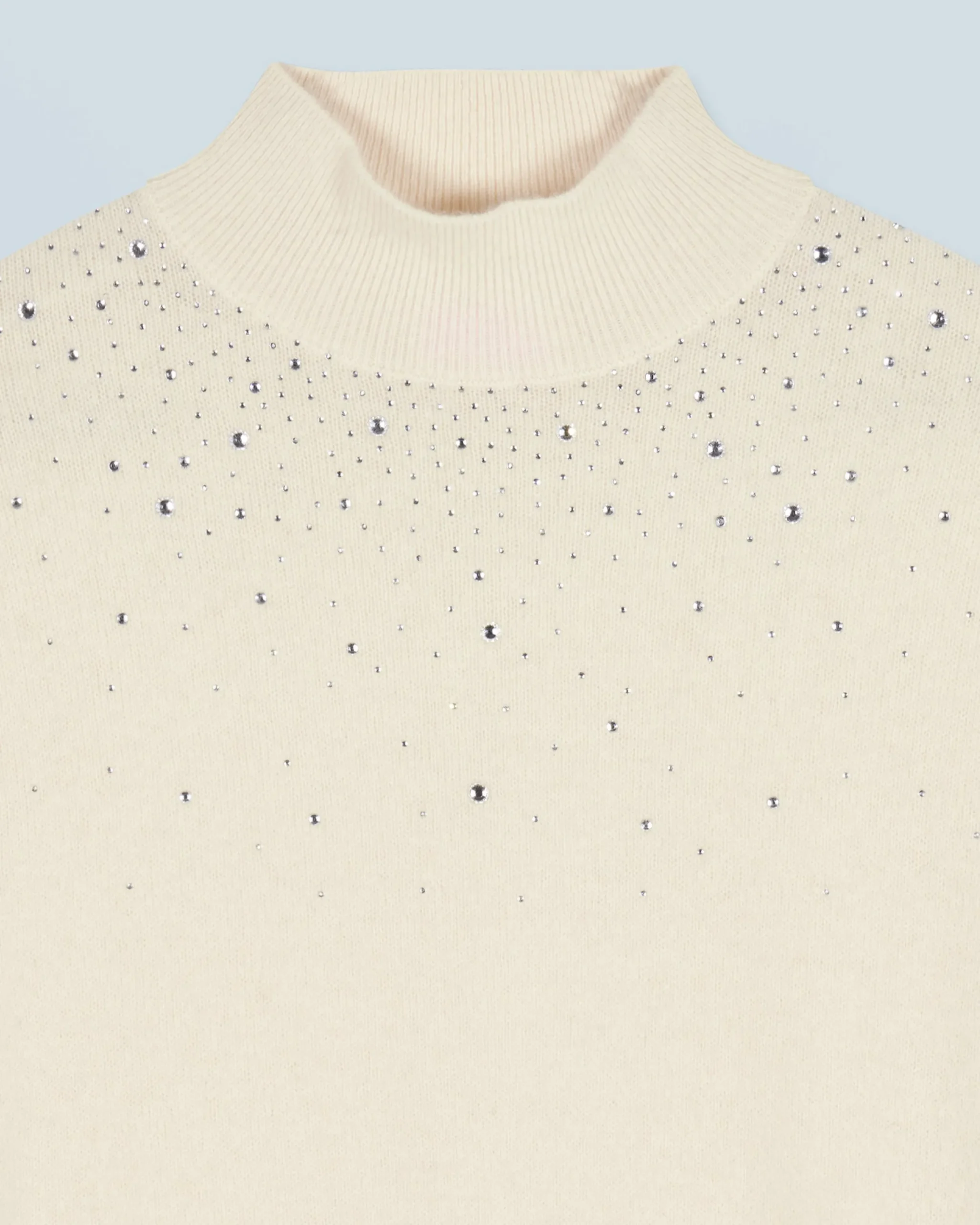 FROM FUTURE Pull Col Montant Strass Léger Ecru Shop