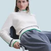 FROM FUTURE Pull Col Montant Tricolore Maille Perlée Ecru Shop