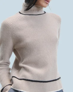 FROM FUTURE Pull Col Montant Tricolore Maille Perlée IcedSand Cheap