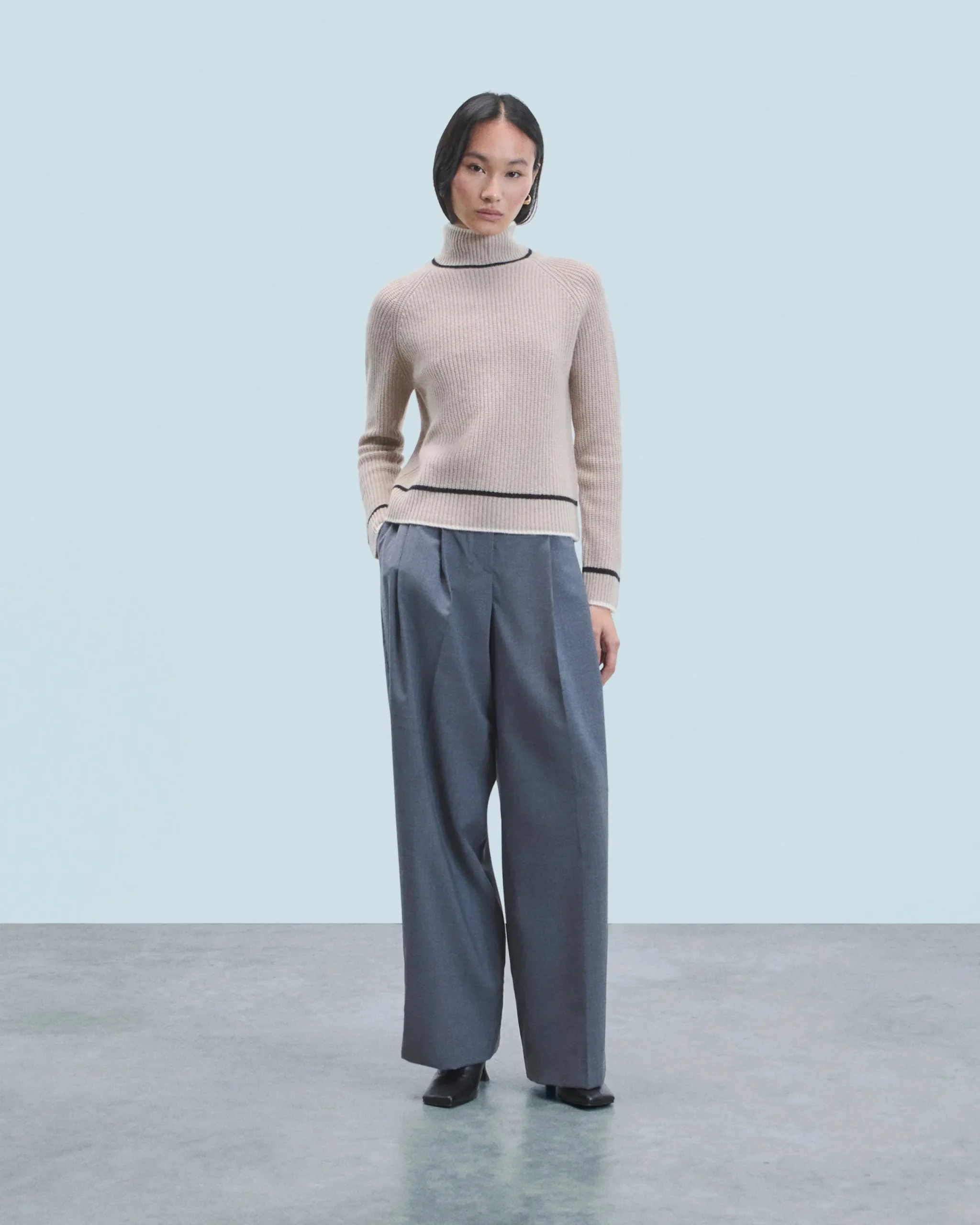 FROM FUTURE Pull Col Montant Tricolore Maille Perlée IcedSand Cheap