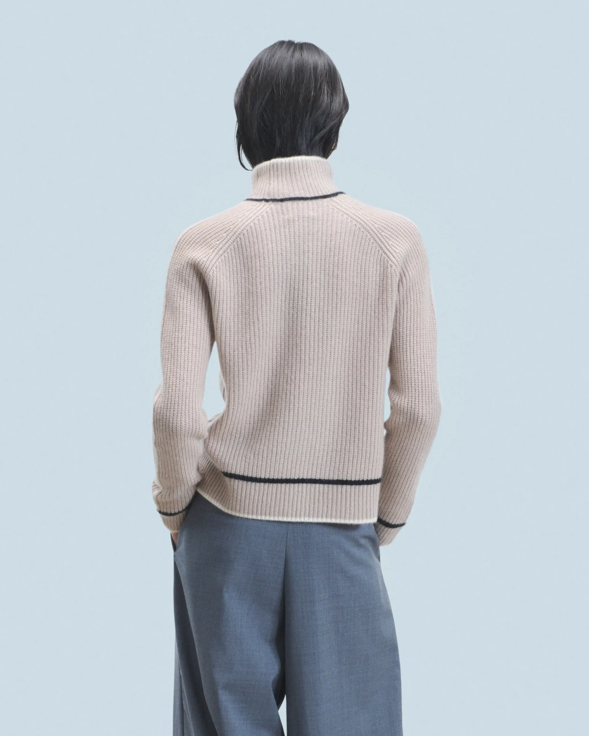 FROM FUTURE Pull Col Montant Tricolore Maille Perlée IcedSand Cheap