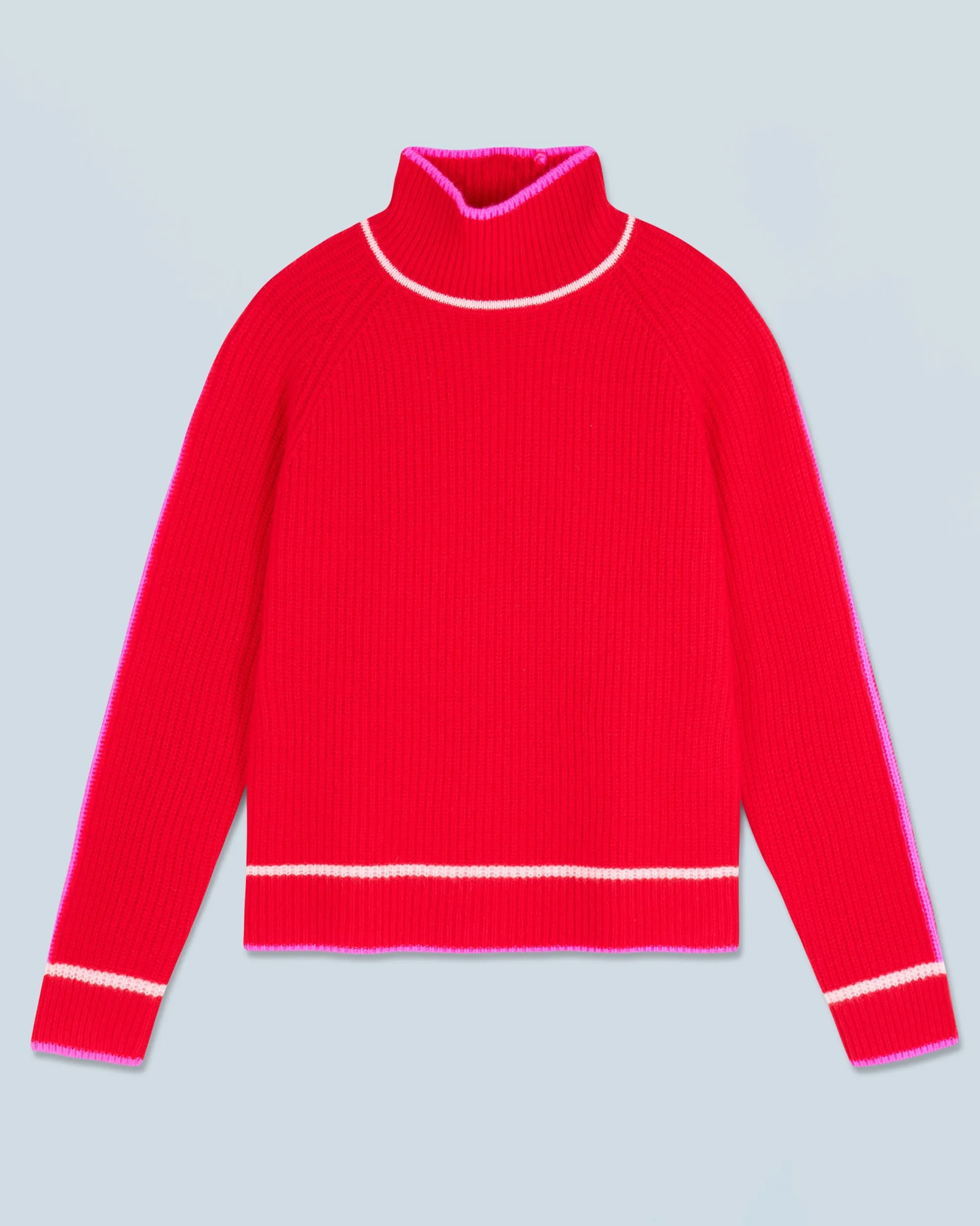 FROM FUTURE Pull Col Montant Tricolore Maille Perlée BrightRed Discount