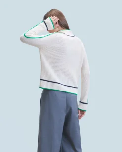FROM FUTURE Pull Col Montant Tricolore Maille Perlée Ecru Shop
