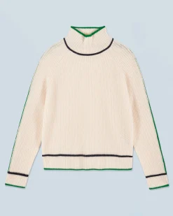 FROM FUTURE Pull Col Montant Tricolore Maille Perlée Ecru Shop