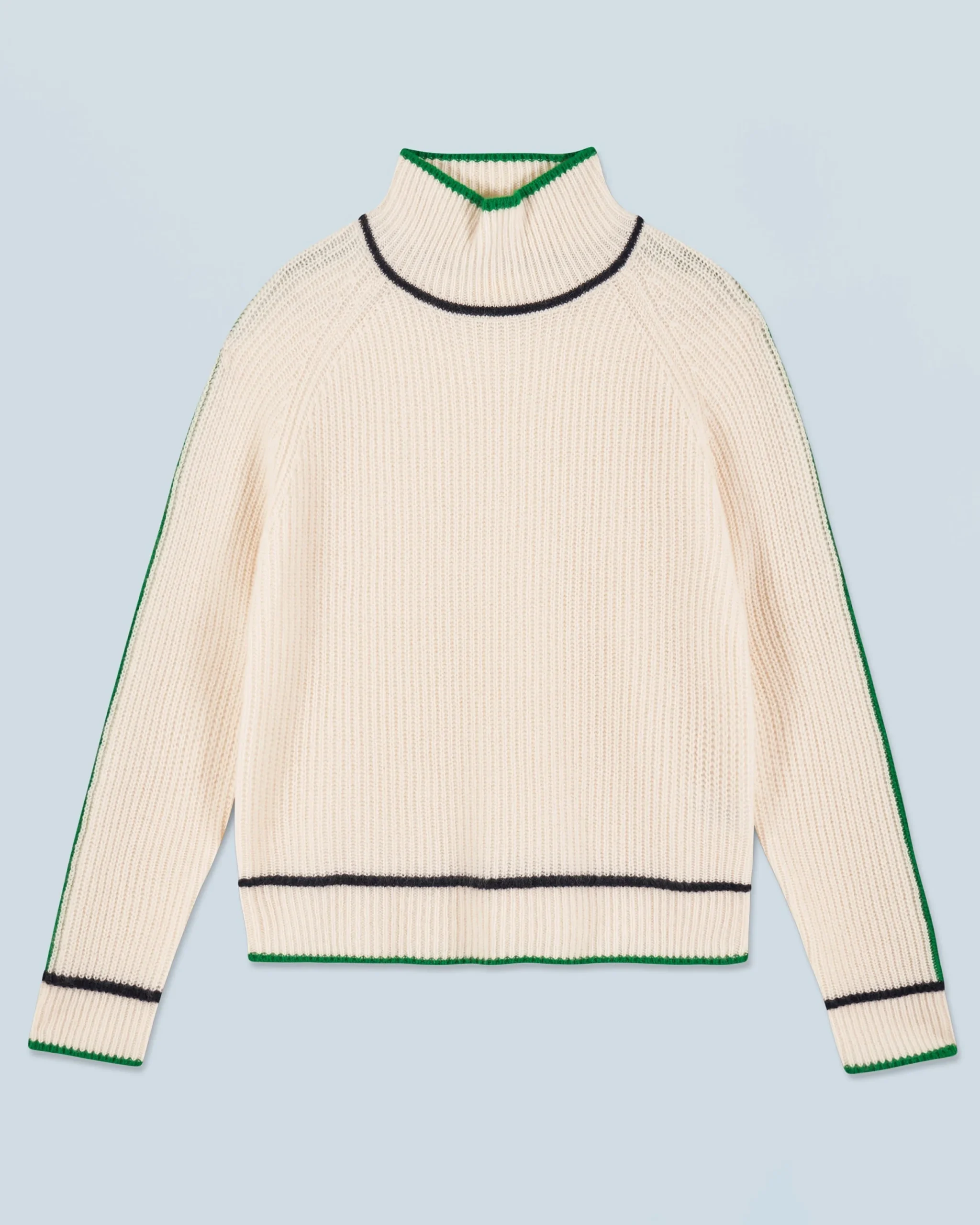 FROM FUTURE Pull Col Montant Tricolore Maille Perlée Ecru Shop