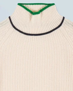 FROM FUTURE Pull Col Montant Tricolore Maille Perlée Ecru Shop