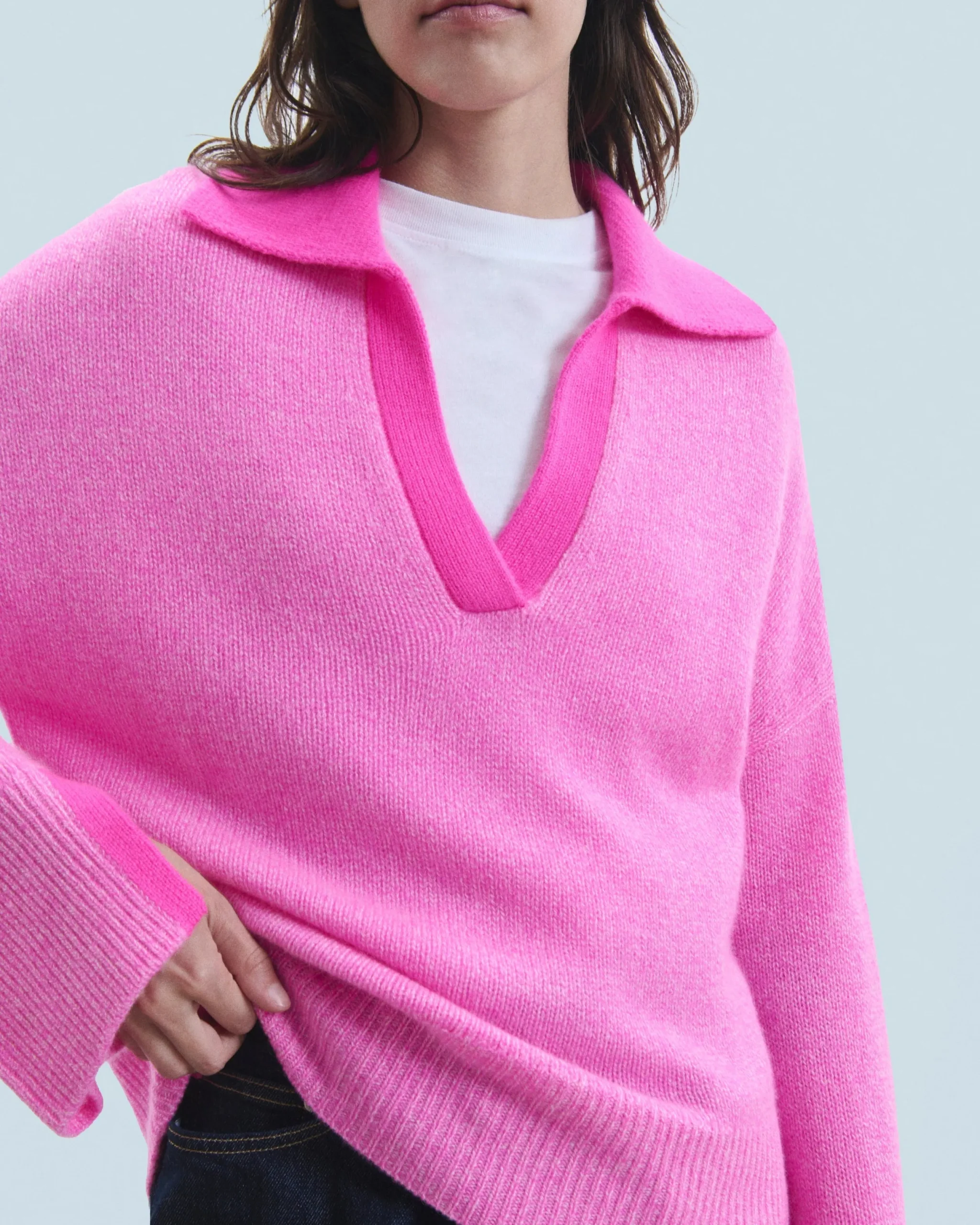 FROM FUTURE Pull Col Polo PinkMouliné Fashion