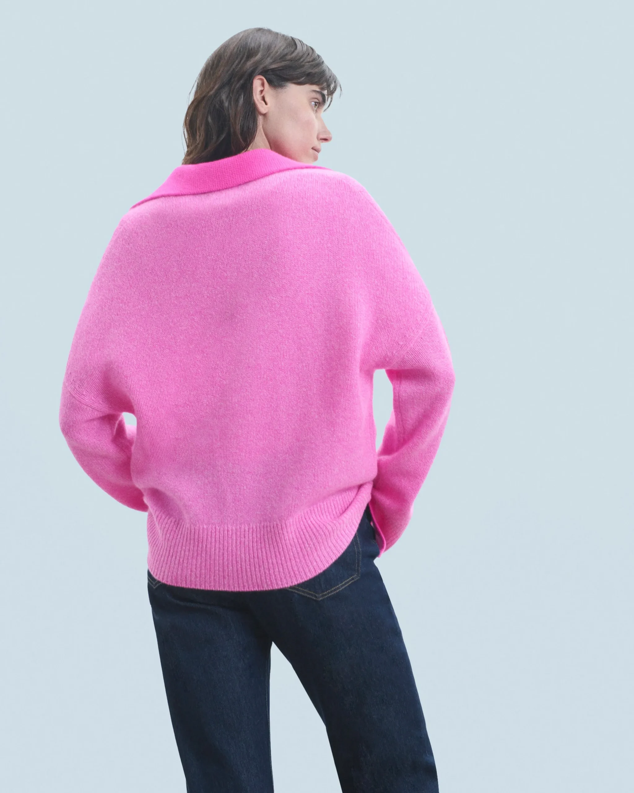 FROM FUTURE Pull Col Polo PinkMouliné Fashion