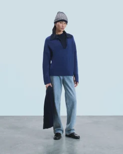 FROM FUTURE Pull Col Polo DarkBlueMouliné New