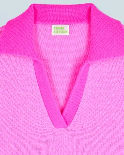 FROM FUTURE Pull Col Polo PinkMouliné Fashion