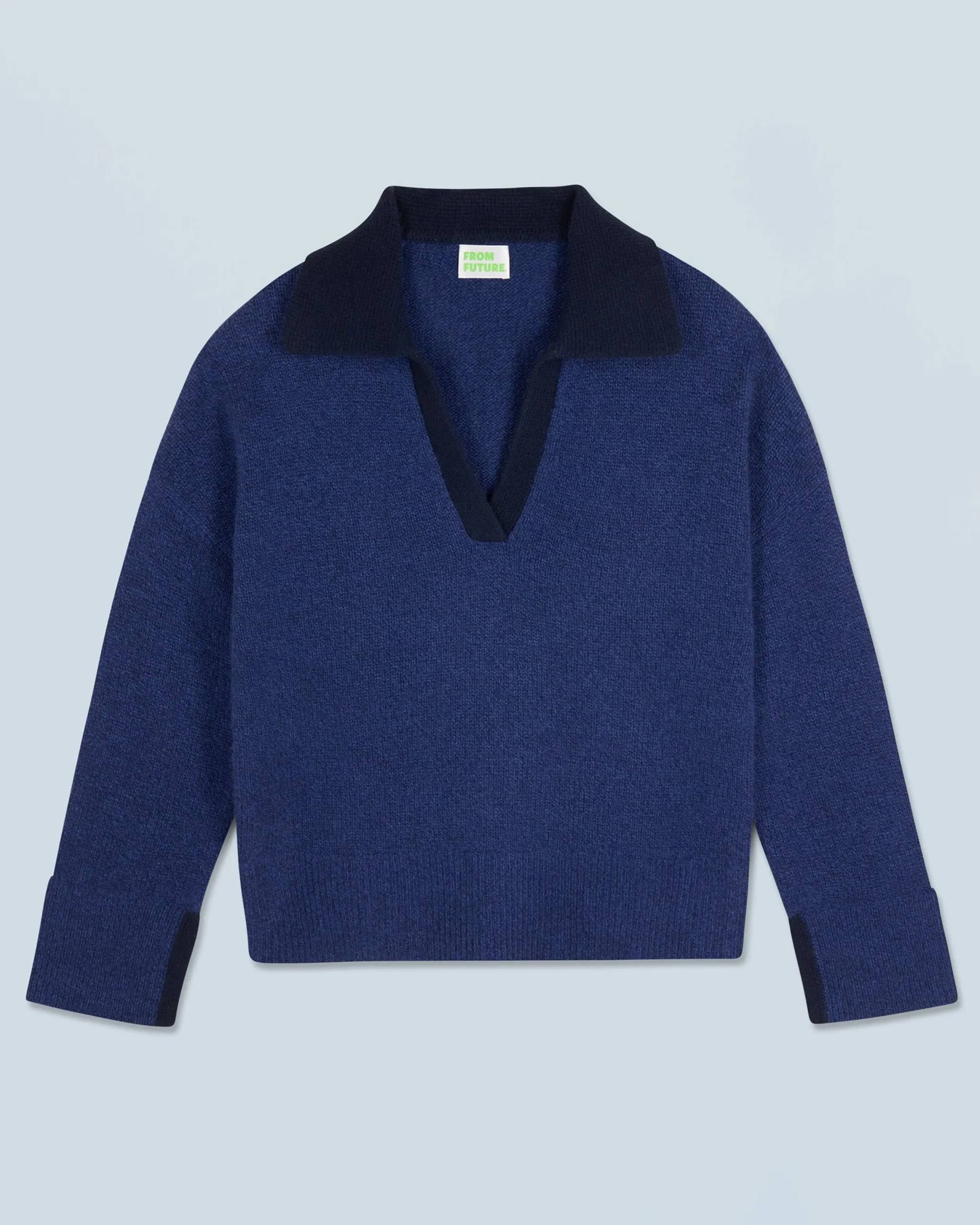FROM FUTURE Pull Col Polo DarkBlueMouliné New