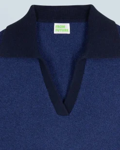 FROM FUTURE Pull Col Polo DarkBlueMouliné New