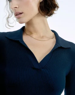 FROM FUTURE Pull Col Polo à Côtes Bijou Navy Shop