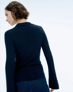 FROM FUTURE Pull Col Polo à Côtes Bijou Navy Shop