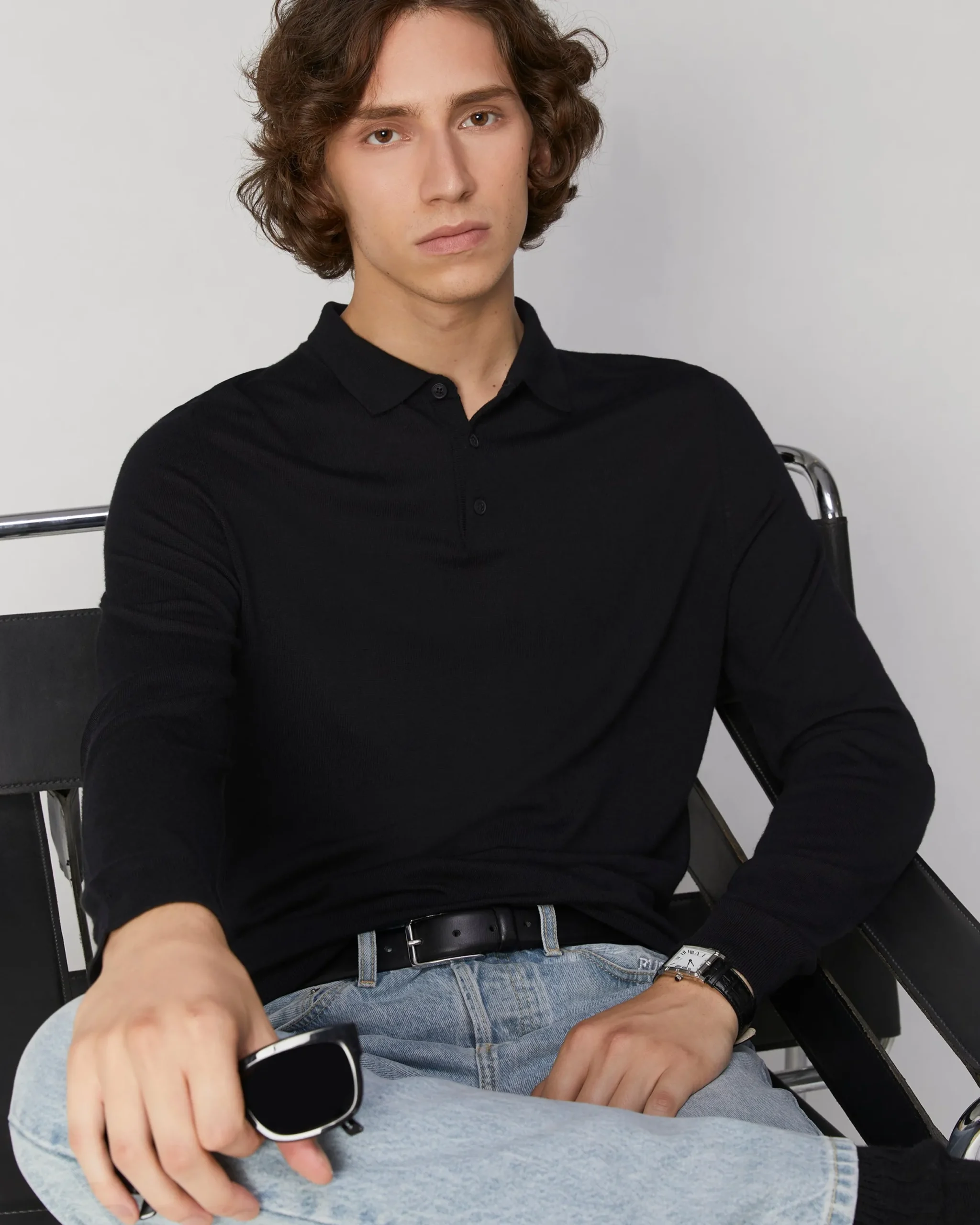 FROM FUTURE Pull Col Polo Basique Noir Best