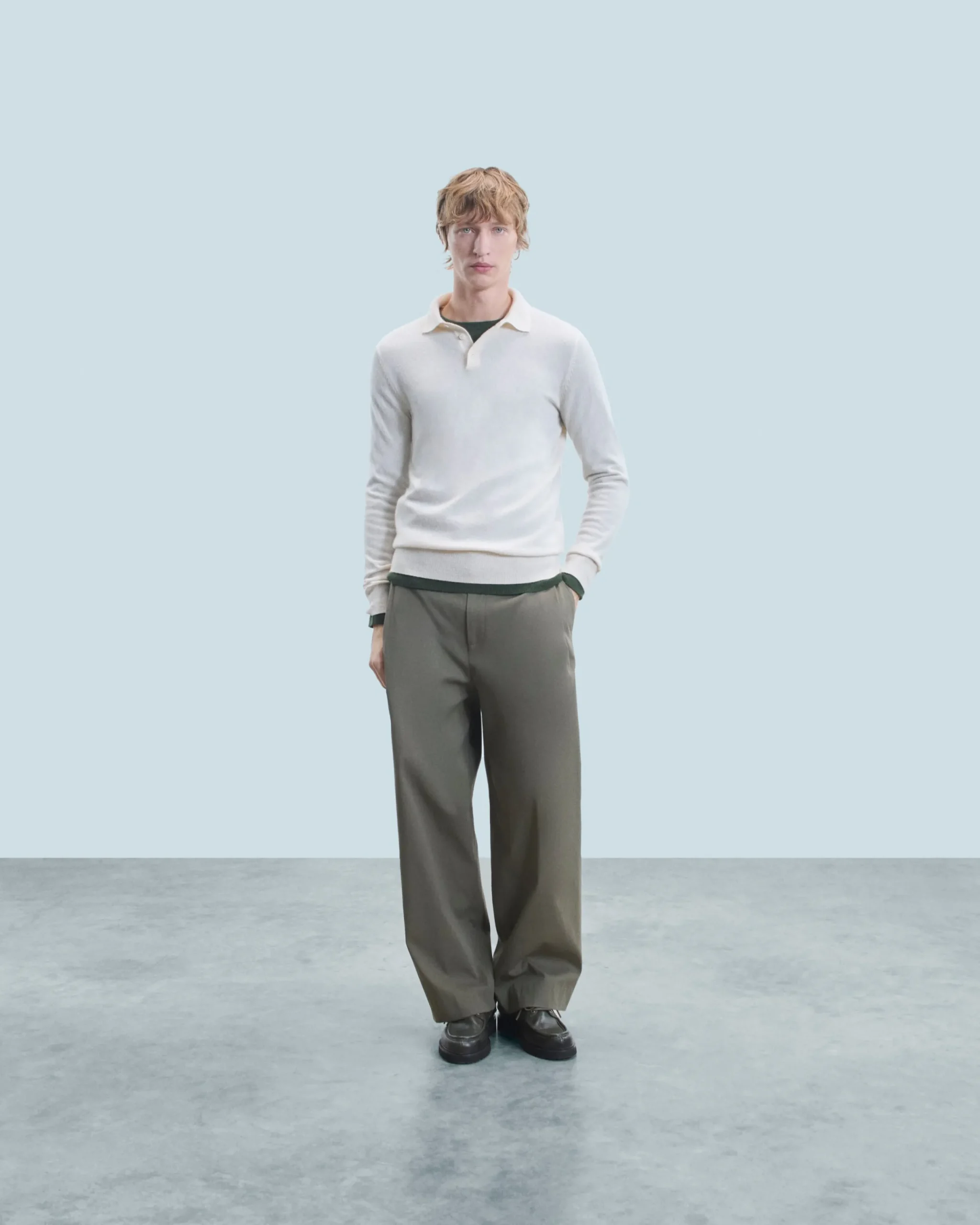 FROM FUTURE Pull Col Polo Basique Ecru Online