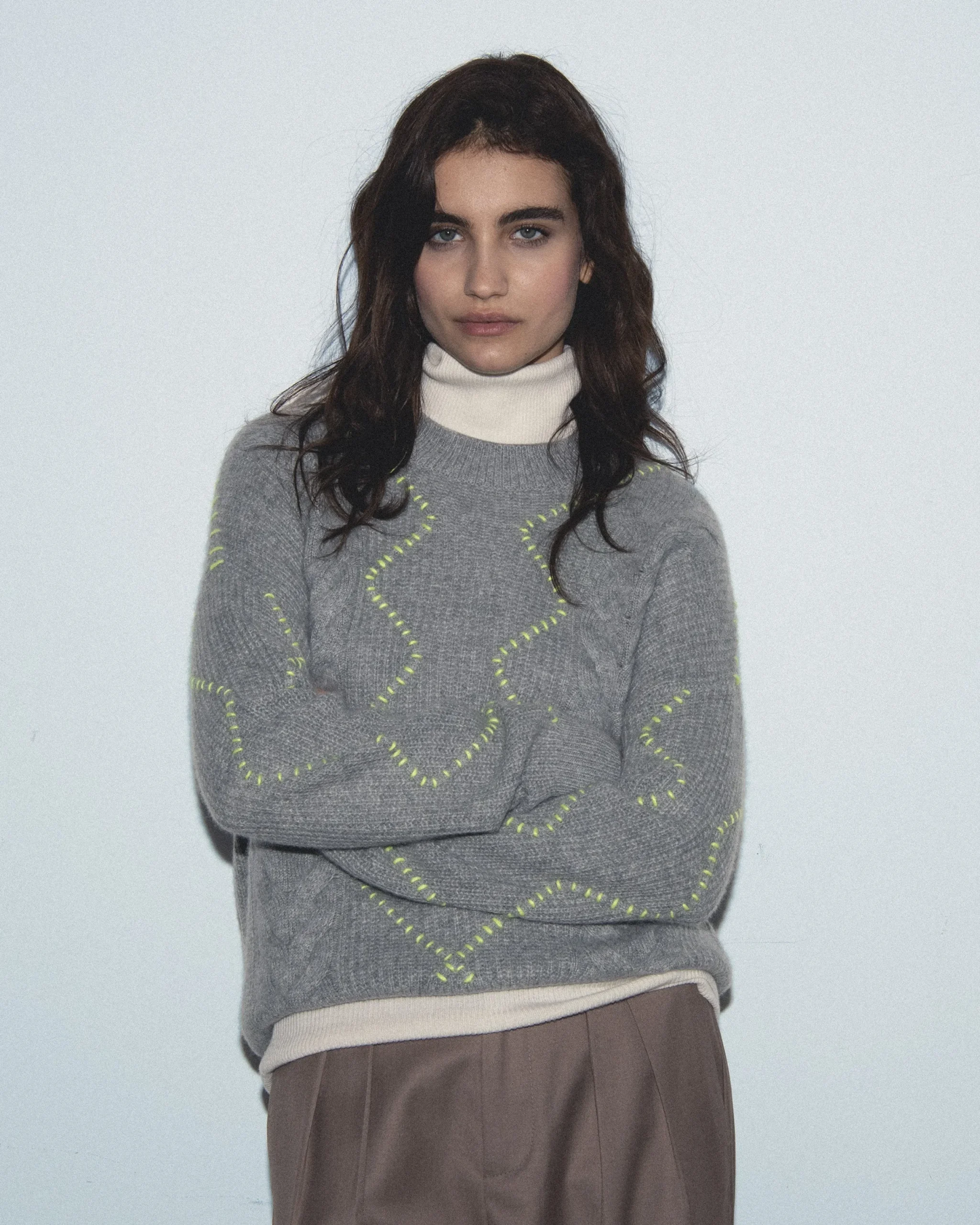 FROM FUTURE Pull Col Rond GrisChinéFoncé Online