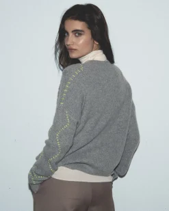 FROM FUTURE Pull Col Rond GrisChinéFoncé Online