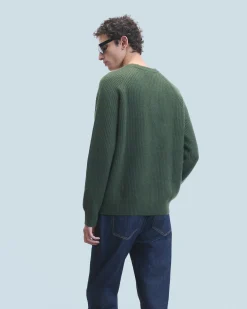 FROM FUTURE Pull Col Rond Kaki Fashion