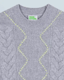 FROM FUTURE Pull Col Rond GrisChinéFoncé Online