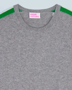 FROM FUTURE Pull Col Rond Bandes GrisChinéFoncé Clearance