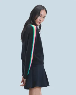 FROM FUTURE Pull Col Rond Bandes Manches Multicolore Noir Cheap