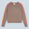 FROM FUTURE Pull Col Rond Bandes Manches Multicolore Taupe New