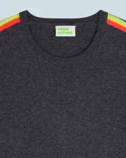 FROM FUTURE Pull Col Rond Bandes Manches Multicolorelorelore Anthracite Fashion
