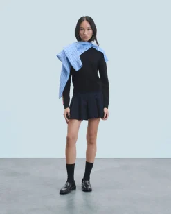 FROM FUTURE Pull Col Rond Bandes Manches Multicolore Noir Cheap