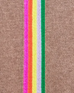 FROM FUTURE Pull Col Rond Bandes Manches Multicolore Taupe New