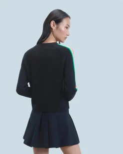 FROM FUTURE Pull Col Rond Bandes Manches Multicolore Noir Cheap