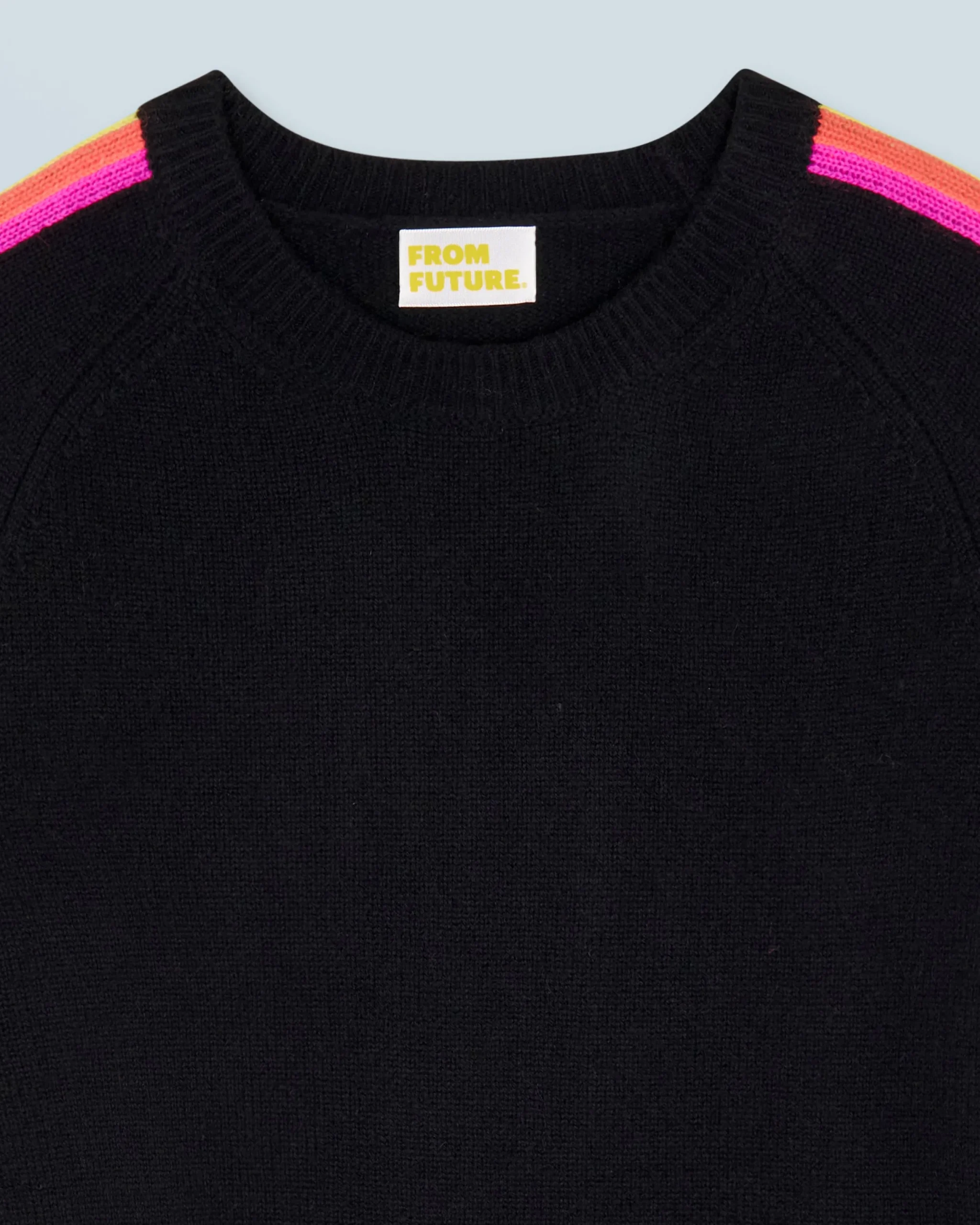 FROM FUTURE Pull Col Rond Bandes Manches Multicolore Noir Cheap