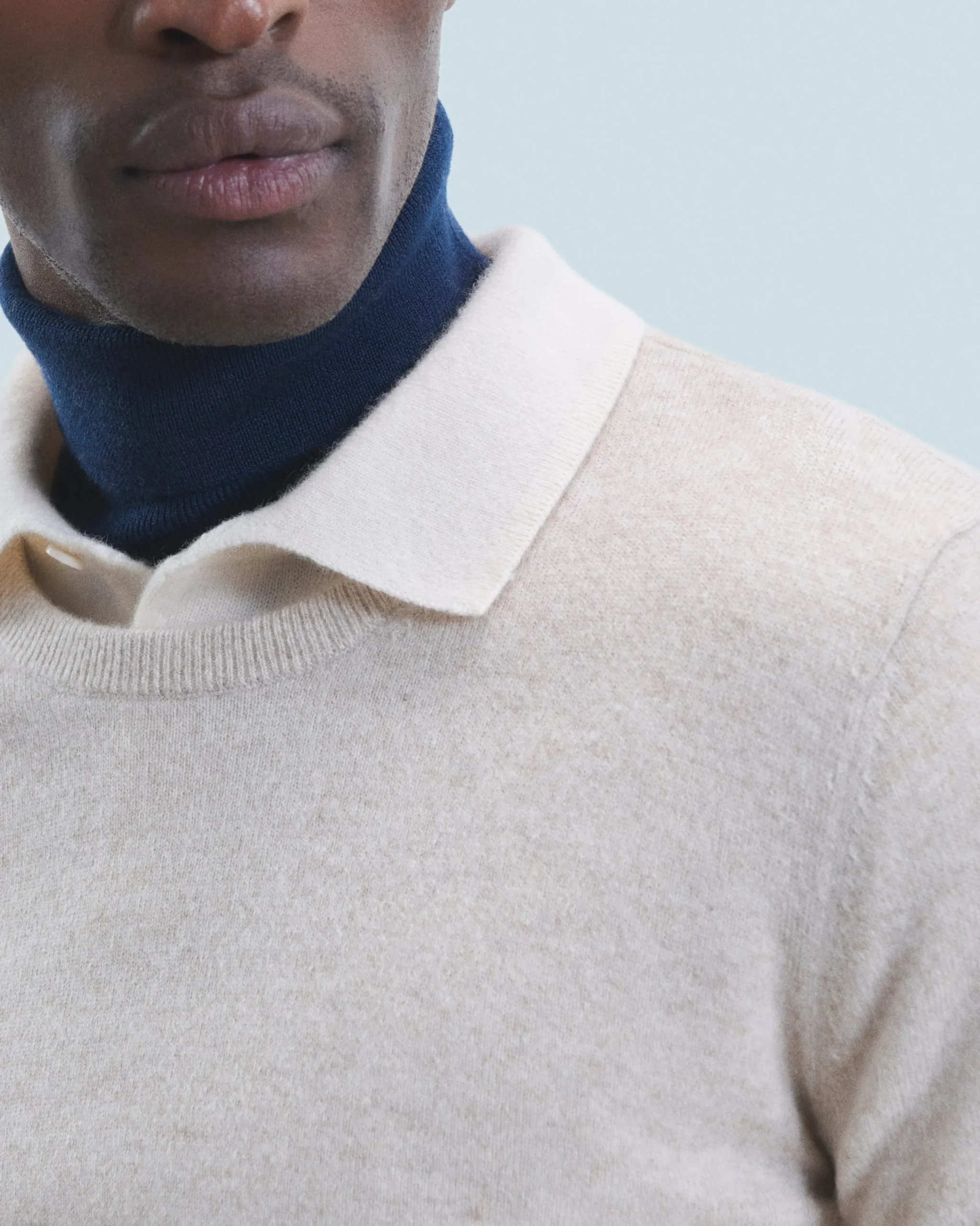FROM FUTURE Pull Col Rond Basique BeigeMouliné Fashion