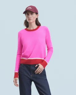 FROM FUTURE Pull Col Rond Bicolore Contraste Léger UtopicPink Best Sale