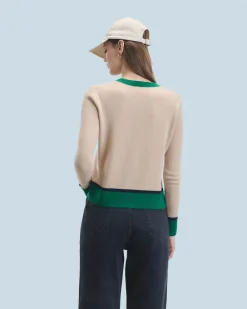 FROM FUTURE Pull Col Rond Bicolore Contraste Léger Beige Sale