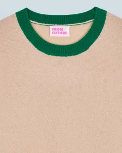 FROM FUTURE Pull Col Rond Bicolore Contraste Léger Beige Sale