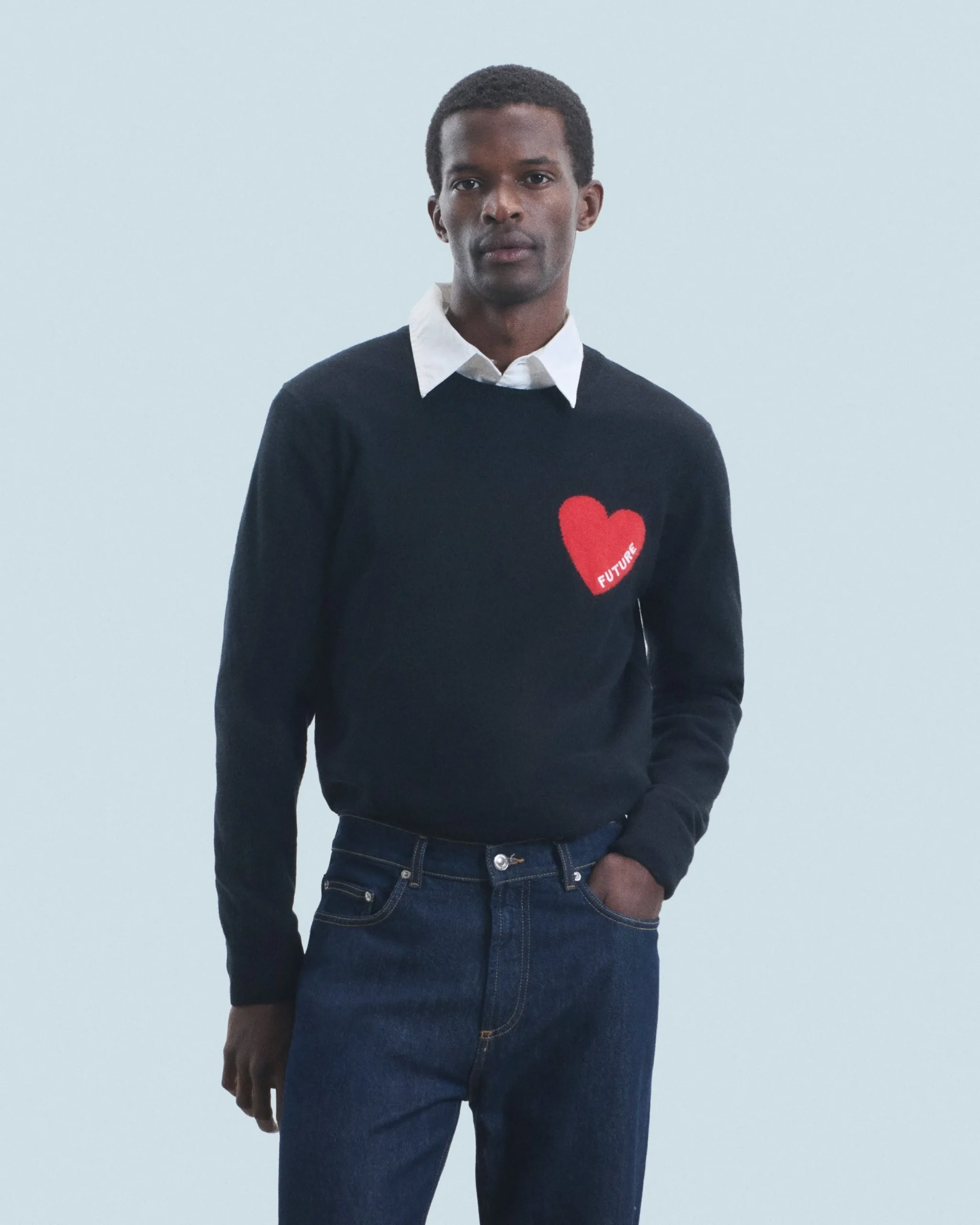 FROM FUTURE Pull Col Rond Coeur Noir Clearance