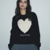 FROM FUTURE Pull Col Rond Coeur Noir Shop