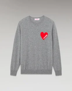 FROM FUTURE Pull Col Rond Coeur GrisChinéFoncé New